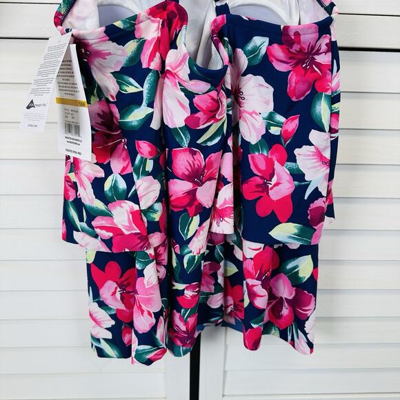 New Maxine of Hollywood Floral High Neck Double Ruffle Tankini Swim Top Size 16W - Picture 7 of 12